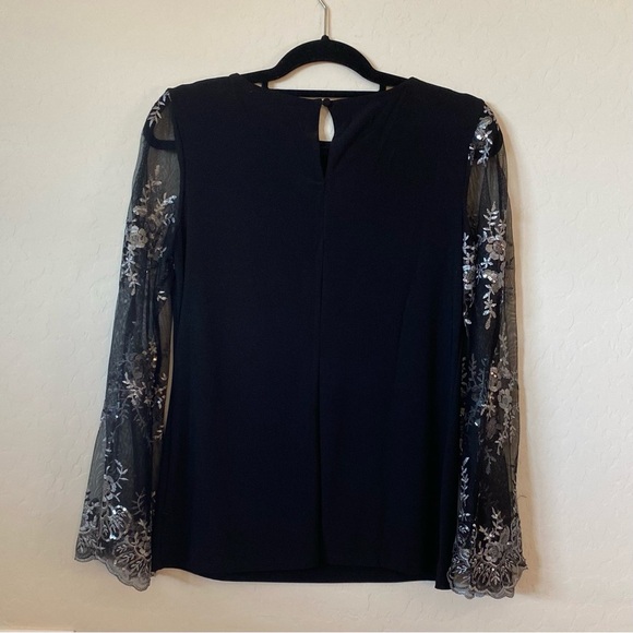 Badgley Mischka black silver embellished blouse size S - Picture 2 of 7